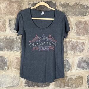 Anvil Tee‎ Woman's Medium Gray Chicago's Finest Police CPD V-Neck Scoop Neck